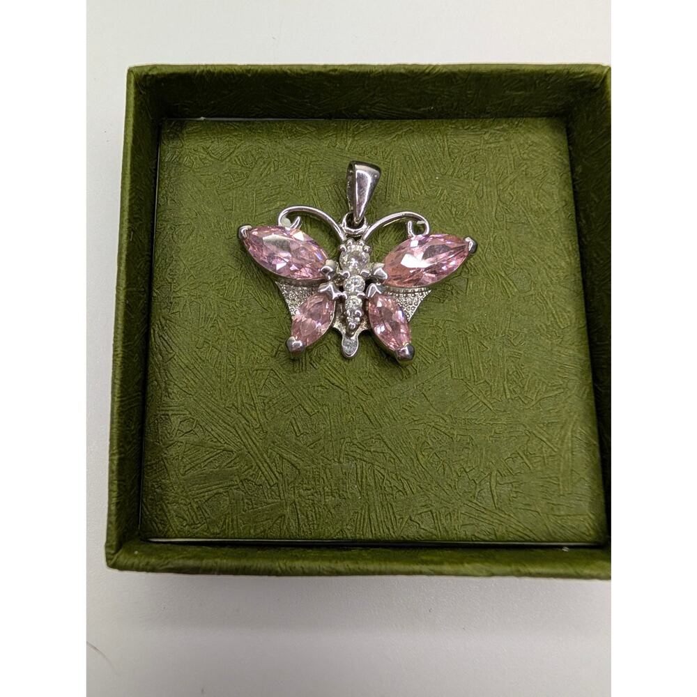 Women Fine Jewelry, Sterling Silver Pink Sapphire White Topaz Butterfly Pendant